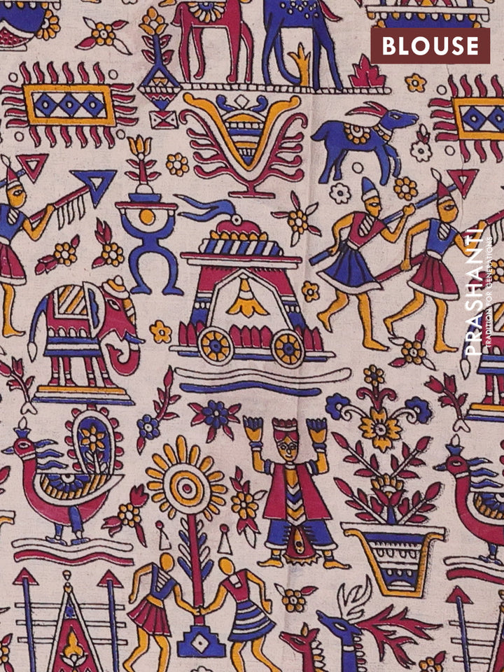 Purple & Beige Narayanpet Cotton - Kalamkari Blouse