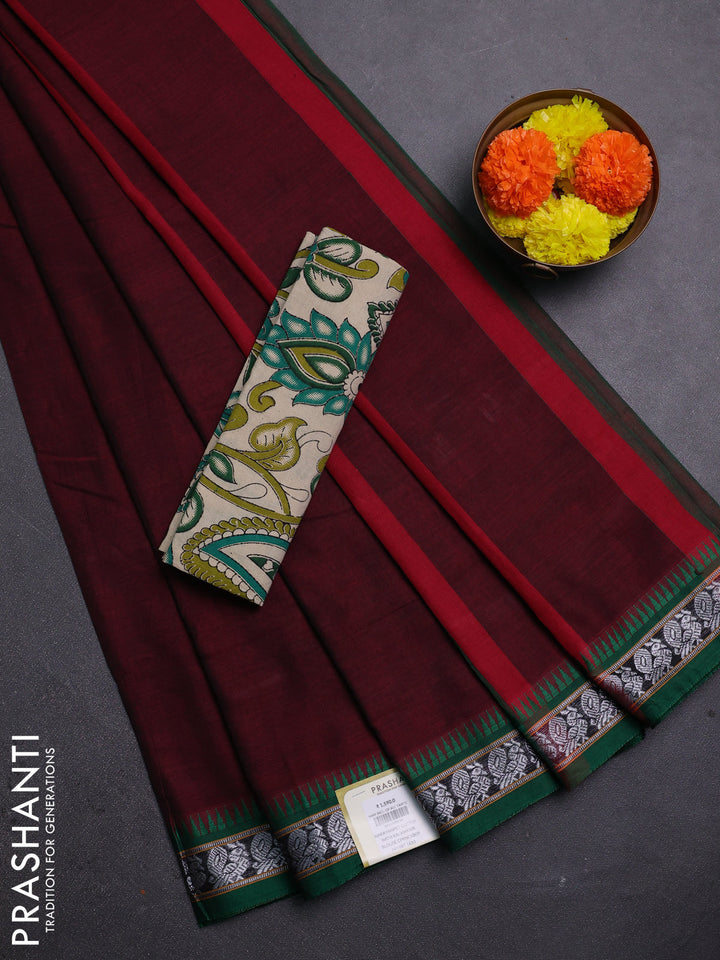 Maroon & Beige Narayanpet Cotton - Kalamkari Blouse