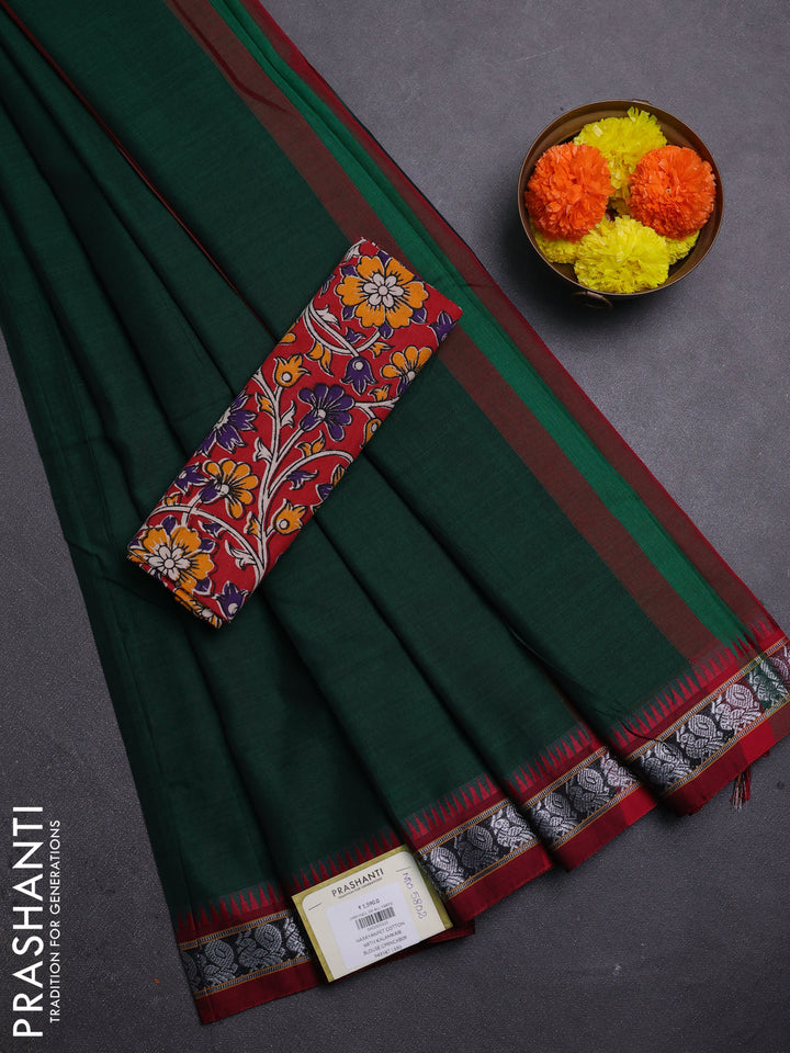 Green & Red Narayanpet Cotton - Kalamkari Blouse