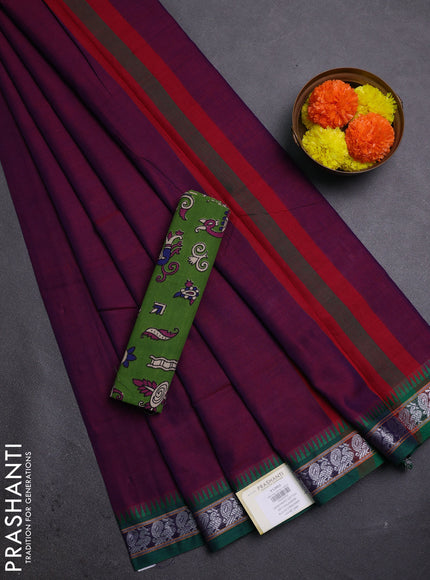 Purple & Green Narayanpet Cotton - Kalamkari Blouse