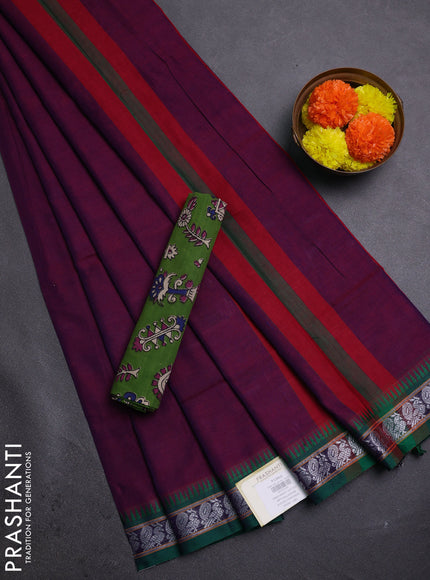 Purple & Green Narayanpet Cotton - Kalamkari Blouse