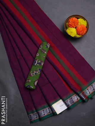 Purple & Green Narayanpet Cotton - Kalamkari Blouse