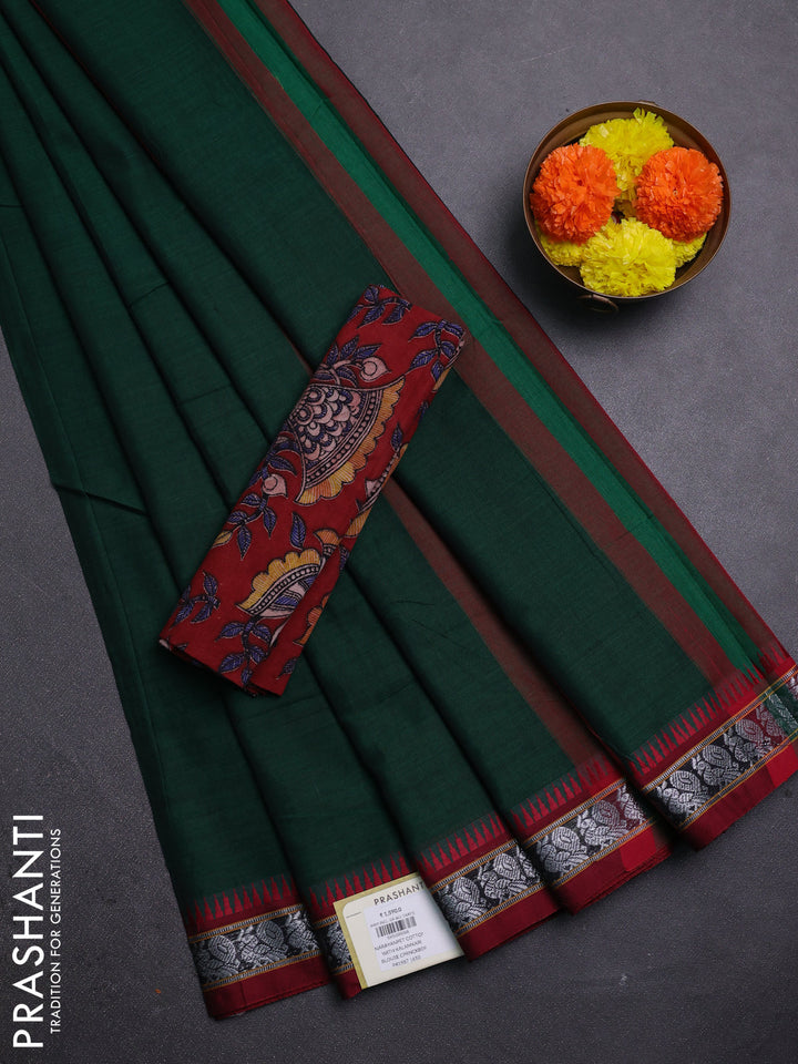 Green & Maroon Narayanpet Cotton - Kalamkari Blouse