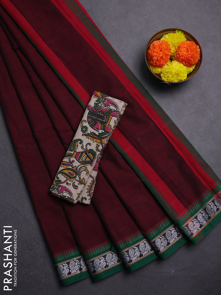 Maroon & Beige Narayanpet Cotton - Kalamkari Blouse