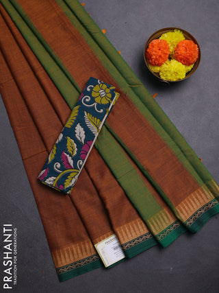 Mustard Yellow & Peacock Green Narayanpet Cotton - Kalamkari Blouse