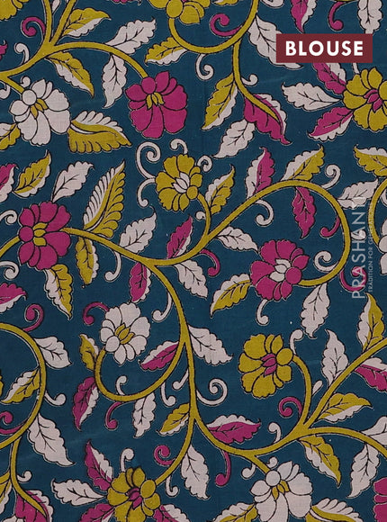 Mustard Yellow & Peacock Green Narayanpet Cotton - Kalamkari Blouse