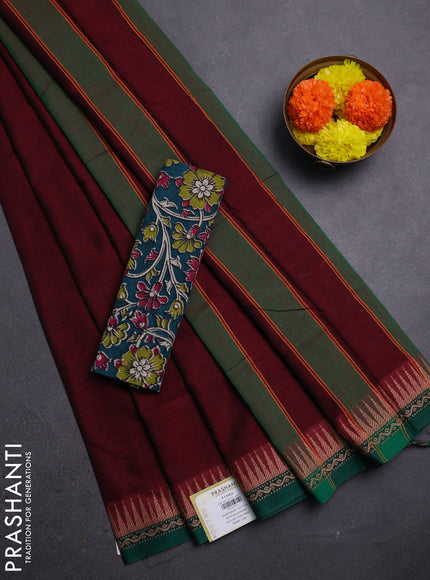 Maroon & Peacock Green Narayanpet Cotton - Kalamkari Blouse