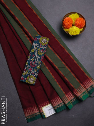 Maroon & Peacock Green Narayanpet Cotton - Kalamkari Blouse