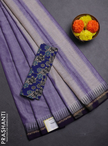 Pastel Purple & Royal Blue Narayanpet Cotton - Kalamkari Blouse