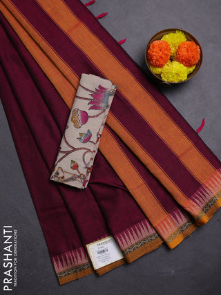 Magenta Pink & Beige Narayanpet Cotton - Kalamkari Blouse
