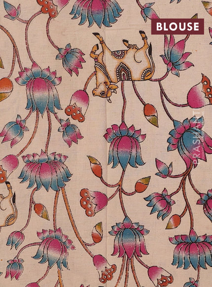 Magenta Pink & Beige Narayanpet Cotton - Kalamkari Blouse