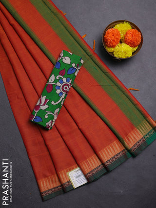 Orange & Green Narayanpet Cotton - Kalamkari Blouse