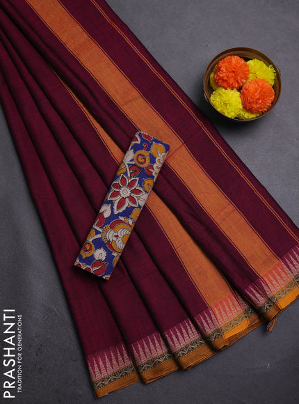 Magenta Pink & Royal Blue Narayanpet Cotton - Kalamkari Blouse
