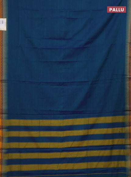 Peacock Blue & Mustard Yellow Narayanpet Cotton - Kalamkari Blouse