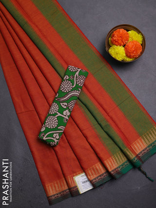Orange & Green Narayanpet Cotton - Kalamkari Blouse