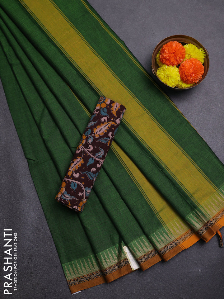 Sap Green & Coffee Brown Narayanpet Cotton - Kalamkari Blouse