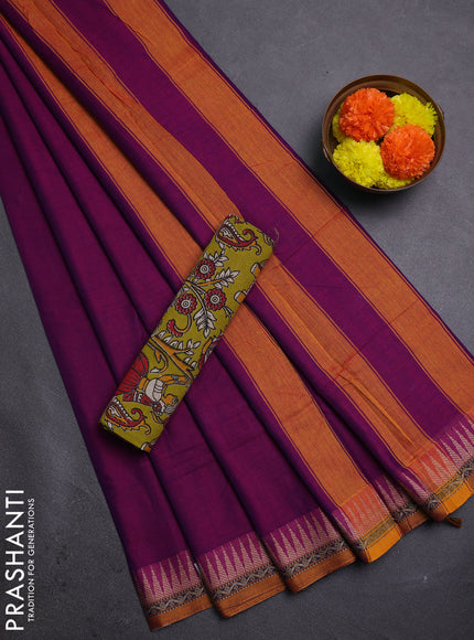 Magenta Pink & Lime Green Narayanpet Cotton - Kalamkari Blouse