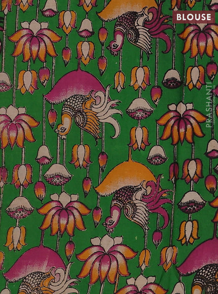 Mustard Yellow & Green Narayanpet Cotton - Kalamkari Blouse