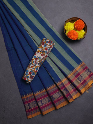 Peacock Blue & Beige Narayanpet Cotton - Kalamkari Blouse