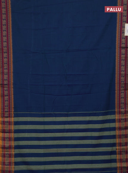 Peacock Blue & Beige Narayanpet Cotton - Kalamkari Blouse