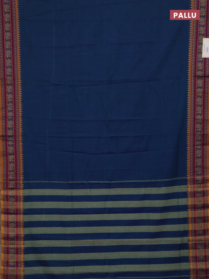 Peacock Blue & Beige Narayanpet Cotton - Kalamkari Blouse