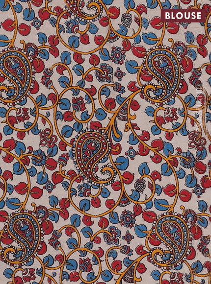 Peacock Blue & Beige Narayanpet Cotton - Kalamkari Blouse