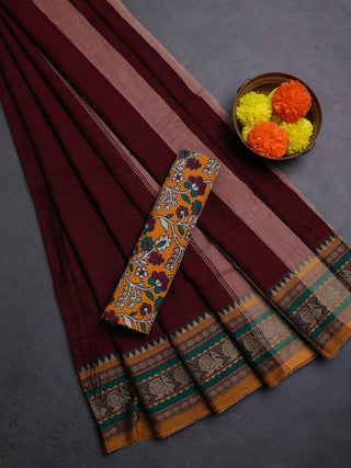 Maroon & Mustard Yellow Narayanpet Cotton - Kalamkari Blouse