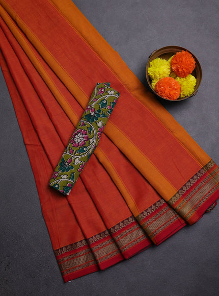 Orange & Lime Green Narayanpet Cotton - Kalamkari Blouse