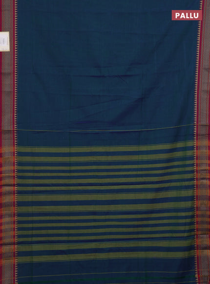 Peacock Blue & Red Narayanpet Cotton - Kalamkari Blouse