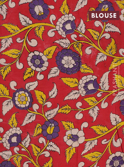 Peacock Blue & Red Narayanpet Cotton - Kalamkari Blouse
