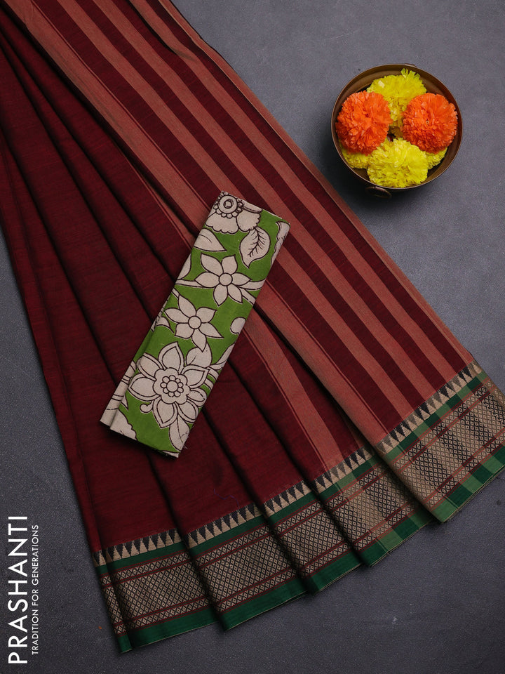Maroon & Green Narayanpet Cotton - Kalamkari Blouse