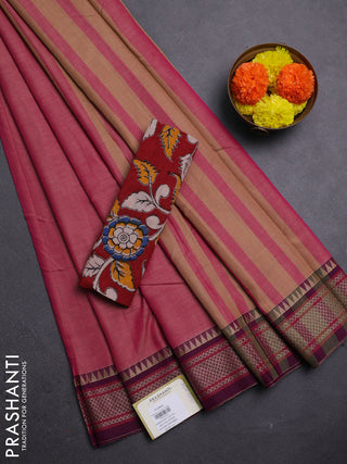 Pink & Maroon Narayanpet Cotton - Kalamkari Blouse