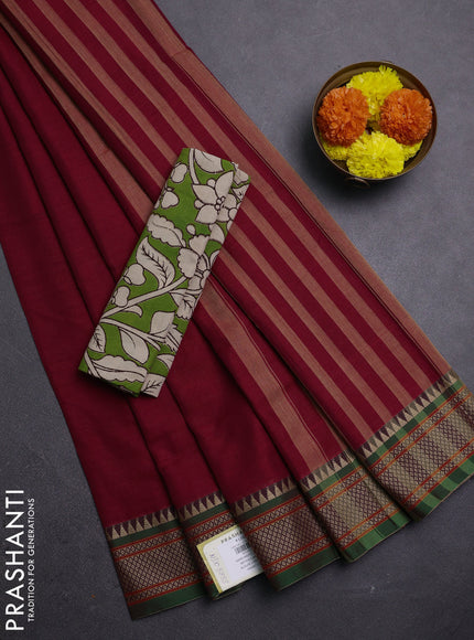 Red & Green Narayanpet Cotton - Kalamkari Blouse