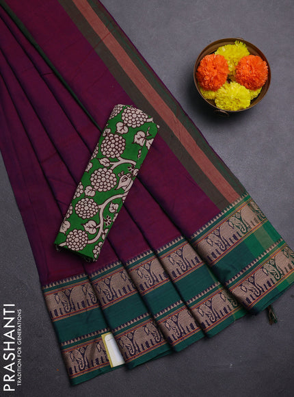 Purple & Green Narayanpet Cotton - Kalamkari Blouse