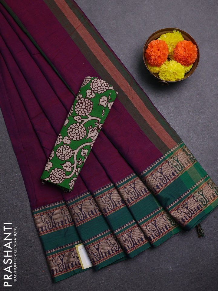 Purple & Green Narayanpet Cotton - Kalamkari Blouse