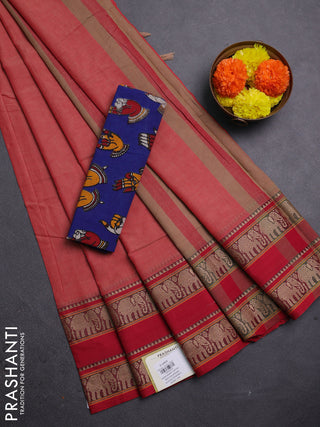 Peach & Blue Narayanpet Cotton - Kalamkari Blouse