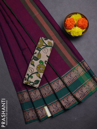Purple & Beige Narayanpet Cotton - Kalamkari Blouse