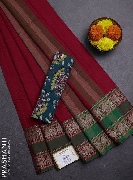 Maroon & Mustard Yellow Narayanpet Cotton - Kalamkari Blouse
