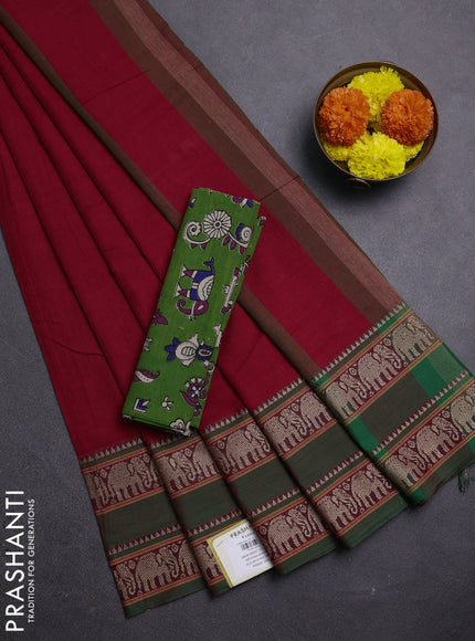 Red & Green Narayanpet Cotton - Kalamkari Blouse