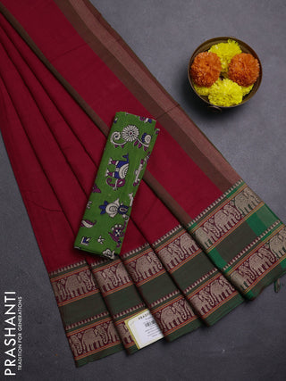 Red & Green Narayanpet Cotton - Kalamkari Blouse