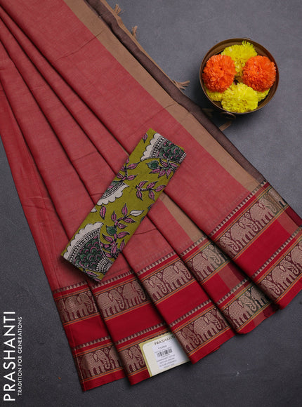 Red & Mehendi Green Narayanpet Cotton - Kalamkari Blouse