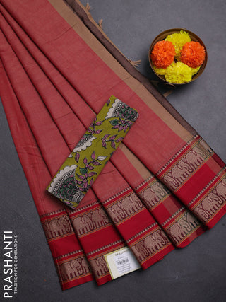 Red & Mehendi Green Narayanpet Cotton - Kalamkari Blouse