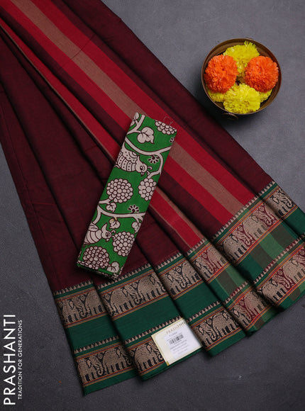 Maroon & Green Narayanpet Cotton - Kalamkari Blouse