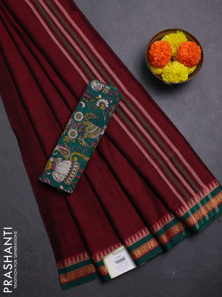 Maroon & Green Narayanpet Cotton - Kalamkari Blouse
