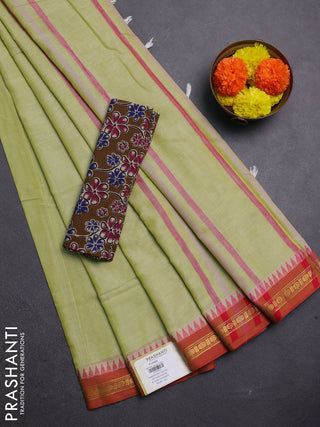 Elaichi Green & Brown Narayanpet Cotton - Kalamkari Blouse