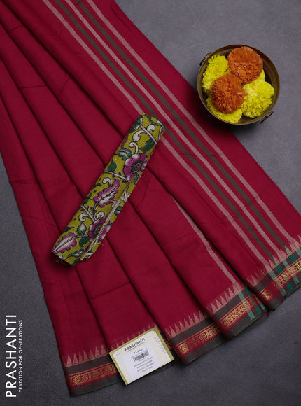 Red & Lime Green Narayanpet Cotton - Kalamkari Blouse