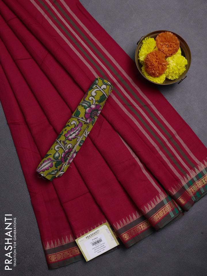 Red & Lime Green Narayanpet Cotton - Kalamkari Blouse