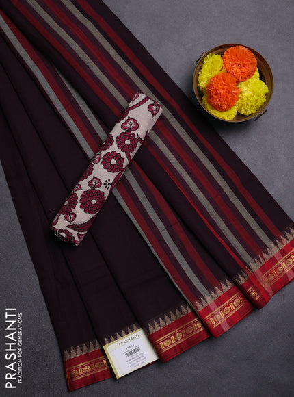 Wine & Beige Narayanpet Cotton - Kalamkari Blouse