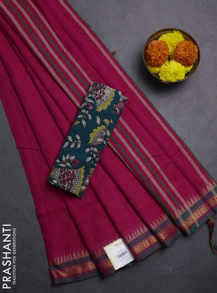 Pink & Peacock Green Narayanpet Cotton - Kalamkari Blouse
