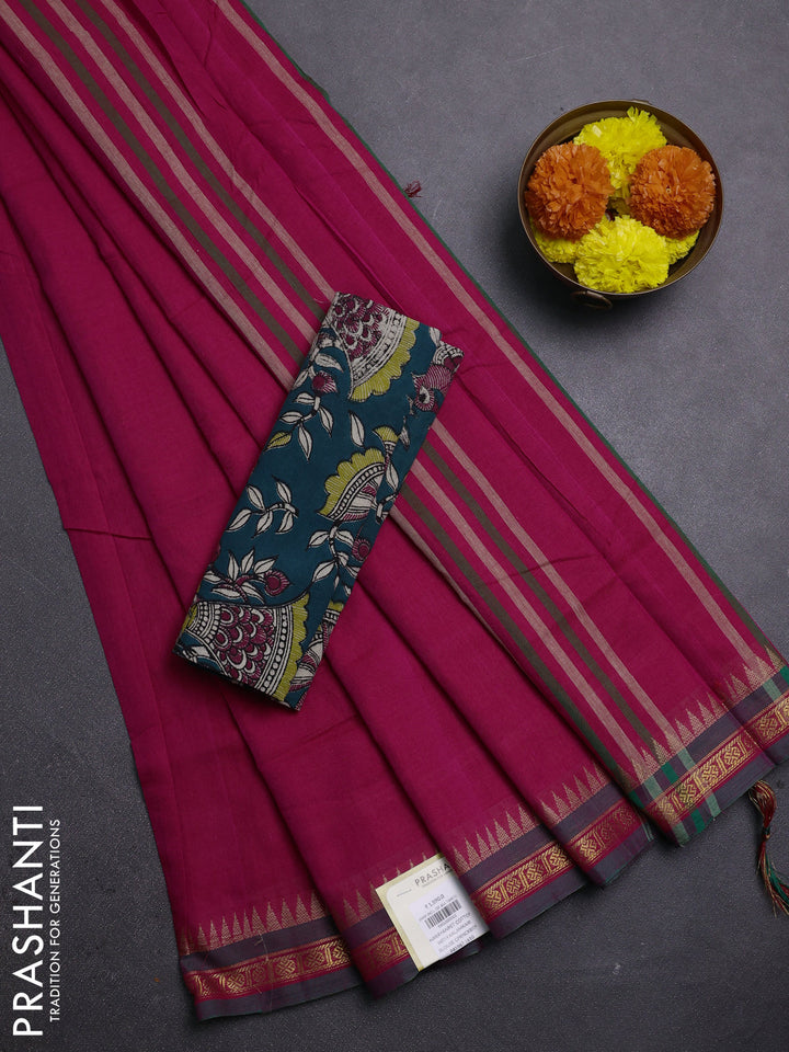 Pink & Peacock Green Narayanpet Cotton - Kalamkari Blouse